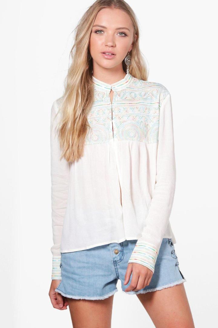 Boohoo Elise Embroidered Jacket Cream