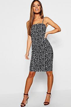 Boohoo Petite Dalmatian Print Square Neck Midi Dress