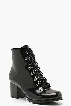 Boohoo Block Heel Lace Up Hiker Boots