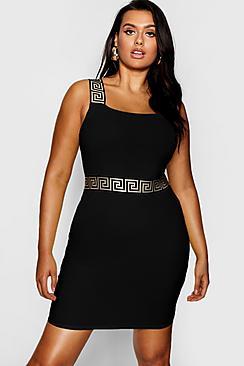 Boohoo Plus Greek Key Trim Bodycon Dress