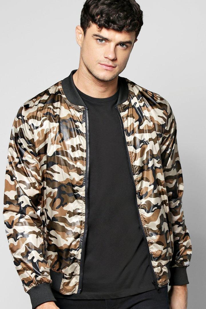 Boohoo Basic Lightweight Camo Bomber Khaki