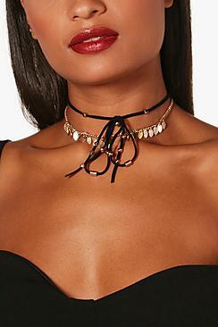 Boohoo Jenny Tie Detail Layered Choker