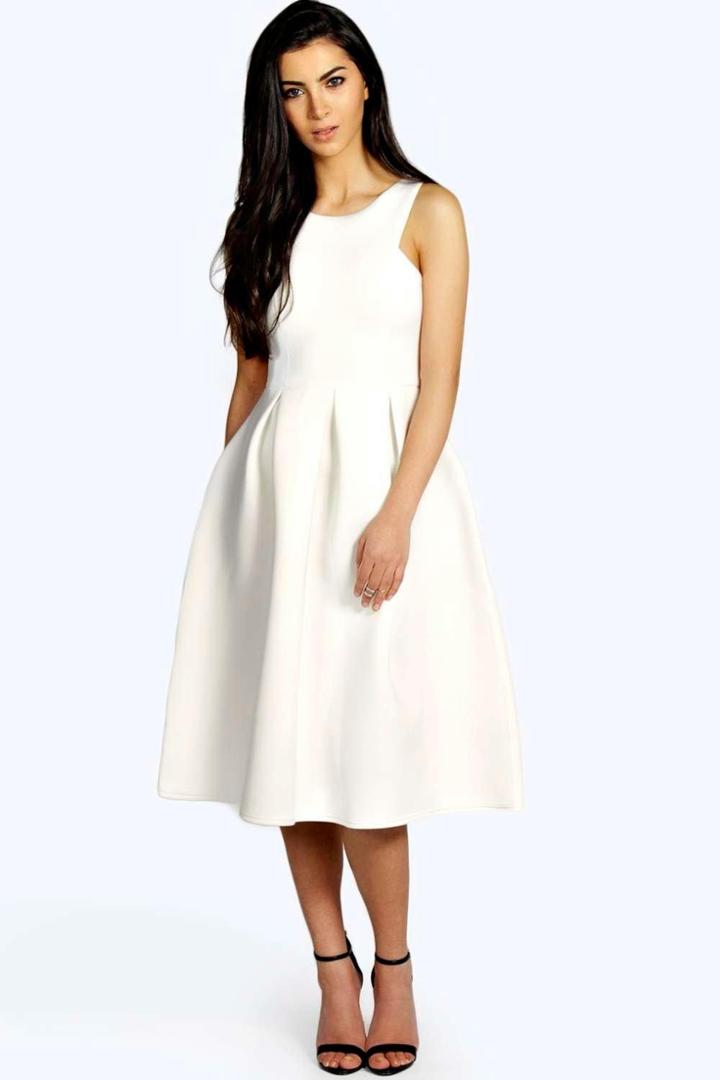 Boohoo May Scuba Cutaway Neckline Midi Dress Ivory