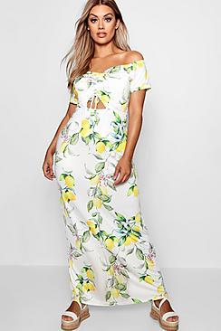 Boohoo Plus Beth Off Shoulder Slinky Lemon Maxi Dress