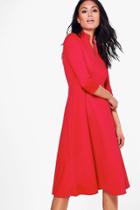 Boohoo Elisha Structured Top Midi Skater Dress Red