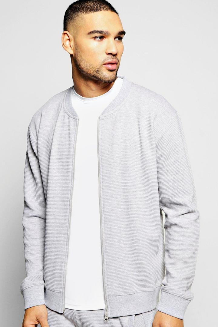 Boohoo Jersey Ottoman Ribbed Bomber Grey