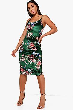 Boohoo Tasmin Floral Strappy Plunge Midi Dress