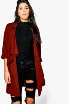 Boohoo Amelie Collared Waterfall Belted Duster Rust