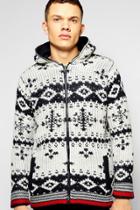 Boohoo Chunky Knitted Snowflake Hooded Jacket Ecru