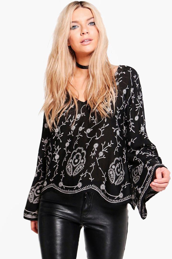 Boohoo Natalie All Over Printed Plunge Top Black