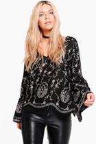 Boohoo Natalie All Over Printed Plunge Top Black