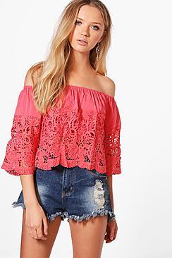 Boohoo Erin Boutique Crochet Bandeau Frill Crop