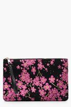 Boohoo Millie Cherry Blossom Satin Clutch Bag