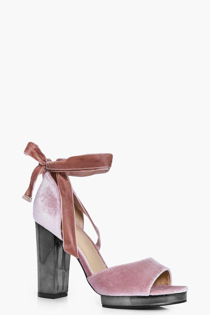 Boohoo Tilly Platform Ribbon Peeptoe Heel Mink