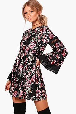 Boohoo Petite Georgia Floral Crochet Trim Dress