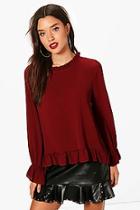 Boohoo Shannon High Neck Ruffle Sleeve Trim Blouse