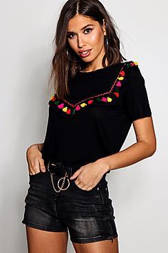 Boohoo Mia Tassle Ruffle Trim T-shirt