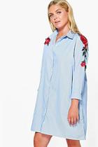 Boohoo Plus Dora Embroidered Stripe Shirt Dress