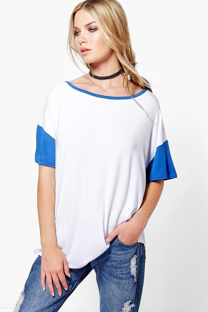 Boohoo Paige Oversized Contrast Cuff T Shirt Cobalt