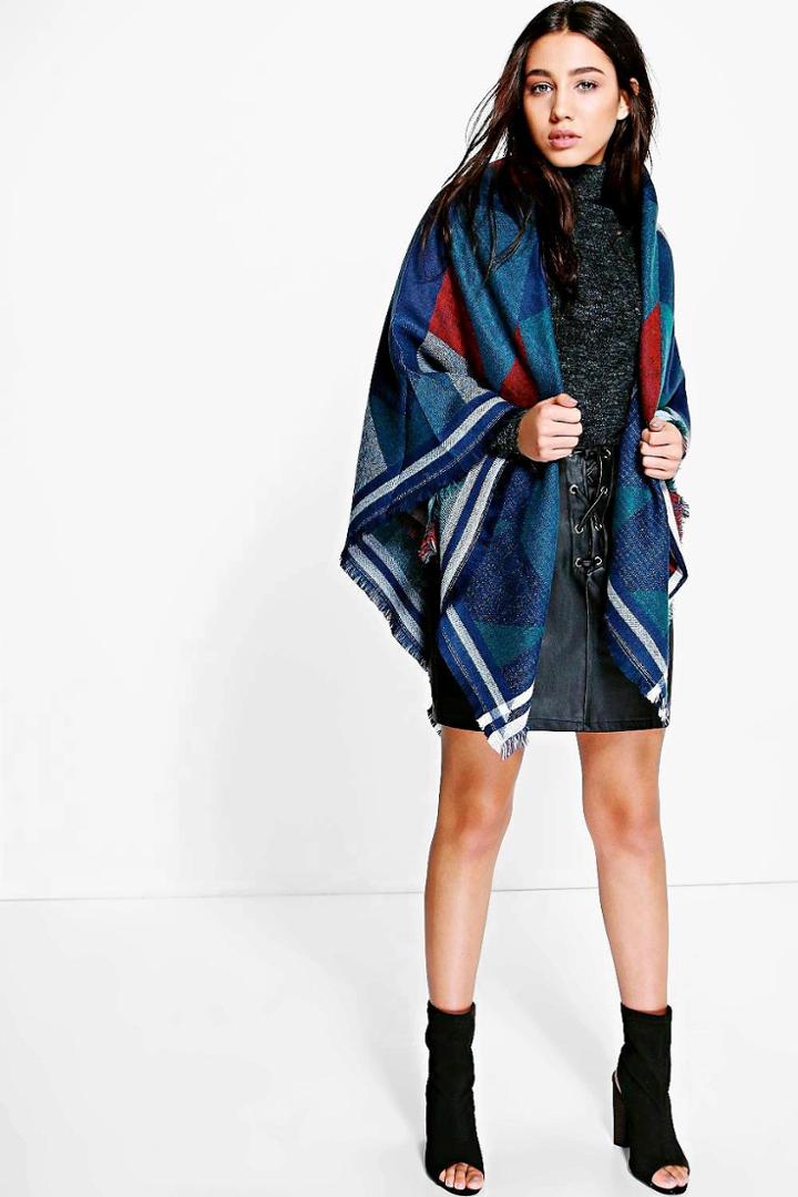 Boohoo Lyla Colourblock Oversize Cape Navy