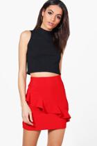 Boohoo Faith Asymetric Ruffle Detail Mini Skirt Red