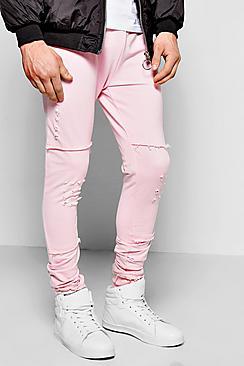 Boohoo Skinny Fit Destroyed Joggers With Raw Edge