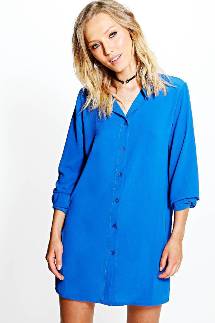Boohoo Lanie Woven Shirt Dress Cobalt