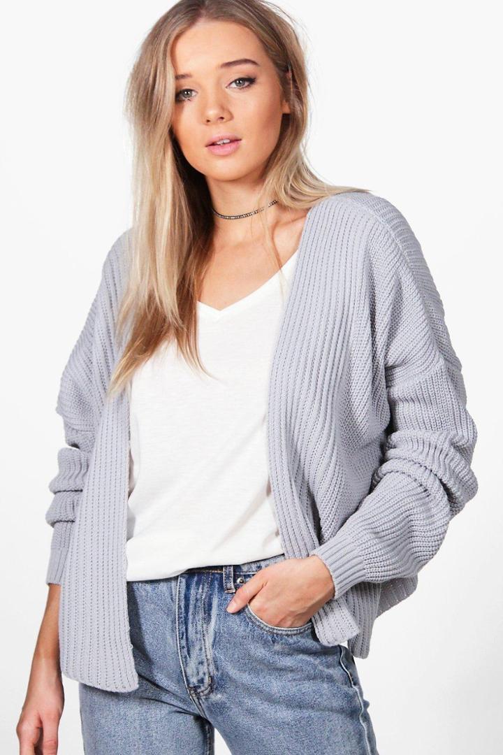 Boohoo Ashley Oversized Rib Cropped Cardigan Grey