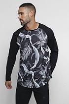Boohoo Long Sleeve Bm Logo Floral Curved Hem T-shirt