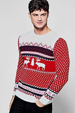 Boohoo Red Reindeer Fairisle Christmas Jumper