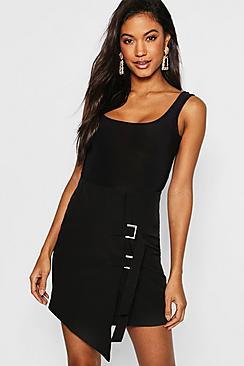 Boohoo Asymmetric Double Buckle Mini Skirt
