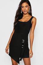 Boohoo Asymmetric Double Buckle Mini Skirt