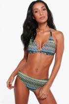 Boohoo Carly Zig Zag Jacquard Enhance Triangle Bikini Blue