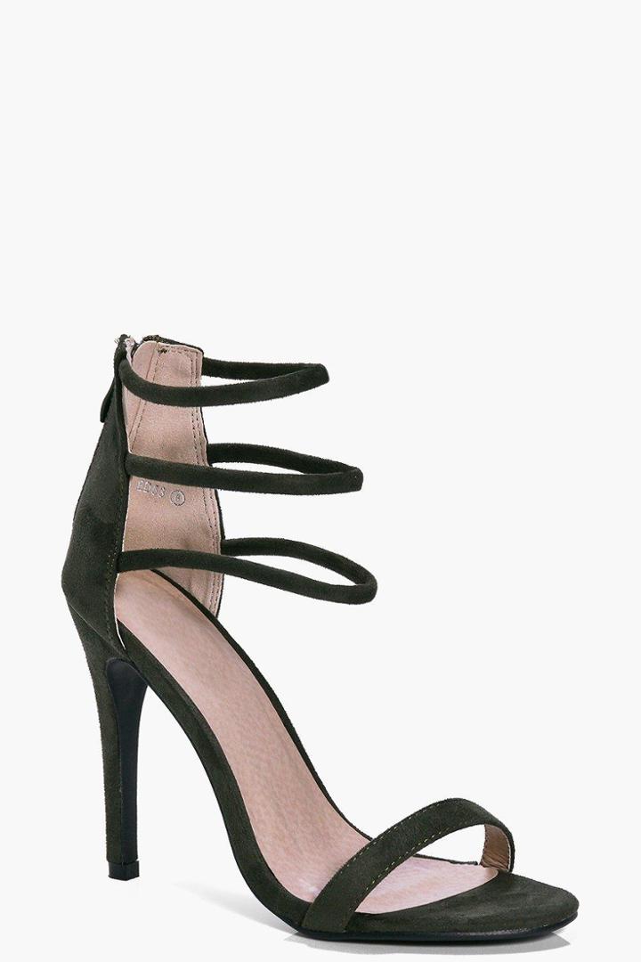 Boohoo Ruby Three Ankle Band Heel Khaki