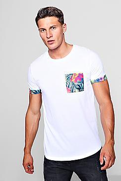 Boohoo Tropical Print T-shirt With Curve Hem