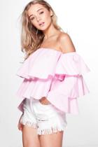 Boohoo Grace Stripe Bardot Tier Sleeve Crop Pink