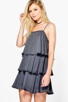 Boohoo Petite Juliette Ruffle Tiered Swing Dress Smoke