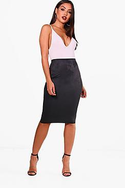 Boohoo Suedette Midi Skirt