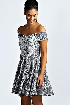 Boohoo Niami Velvet Skater Dress