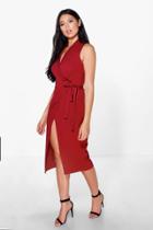 Boohoo Imogen Tie Wrap Midi Dress Ruby