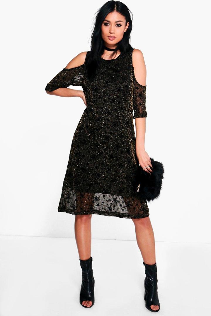 Boohoo Caroline Cold Shoulder Printed Dress Multi