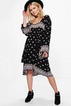 Boohoo Cora Placement Print Wide Sleeve Smock Dress