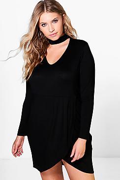 Boohoo Plus Rosie Choker Wrap Front Dress