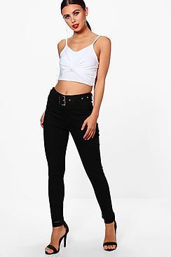 Boohoo Petite Katie Belted Skinny Jean