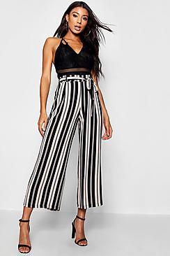 Boohoo Paige Woven Stripe Crop Wide Leg Trouser