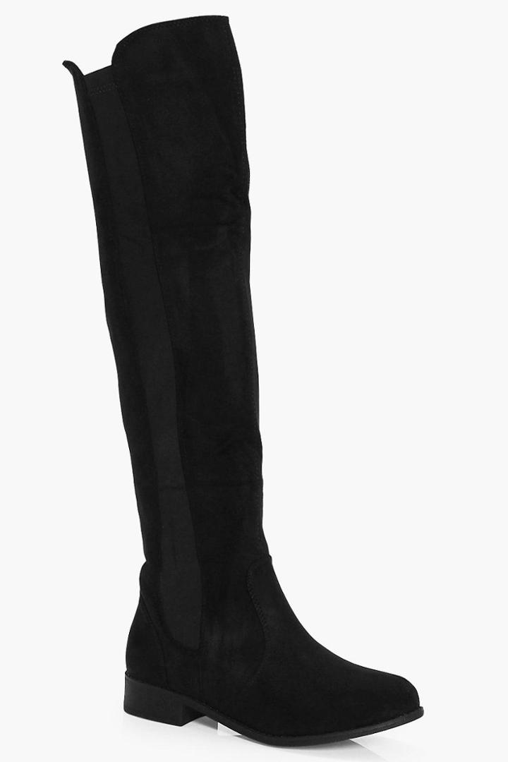 Boohoo Jessica Flat Over The Knee Boot Black