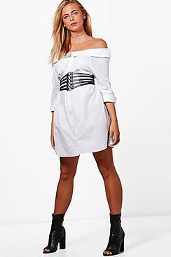 Boohoo Off Shoulder Shirt Dress