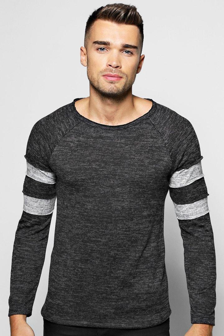 Boohoo Space Knit Jumper With Sports Stripes Charcoal