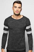 Boohoo Space Knit Jumper With Sports Stripes Charcoal