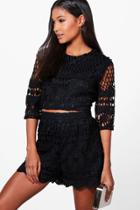 Boohoo Boutique Ray Crochet Crop & Short Co-ord Set Black